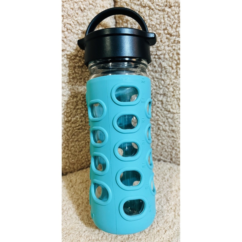 Lifefactory Glass Bottle 350ml Blue Silicone Sleeve Handle Lid Dishwasher Safe